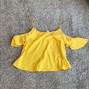 Yellow blouse with off the shoulder ruffle detail